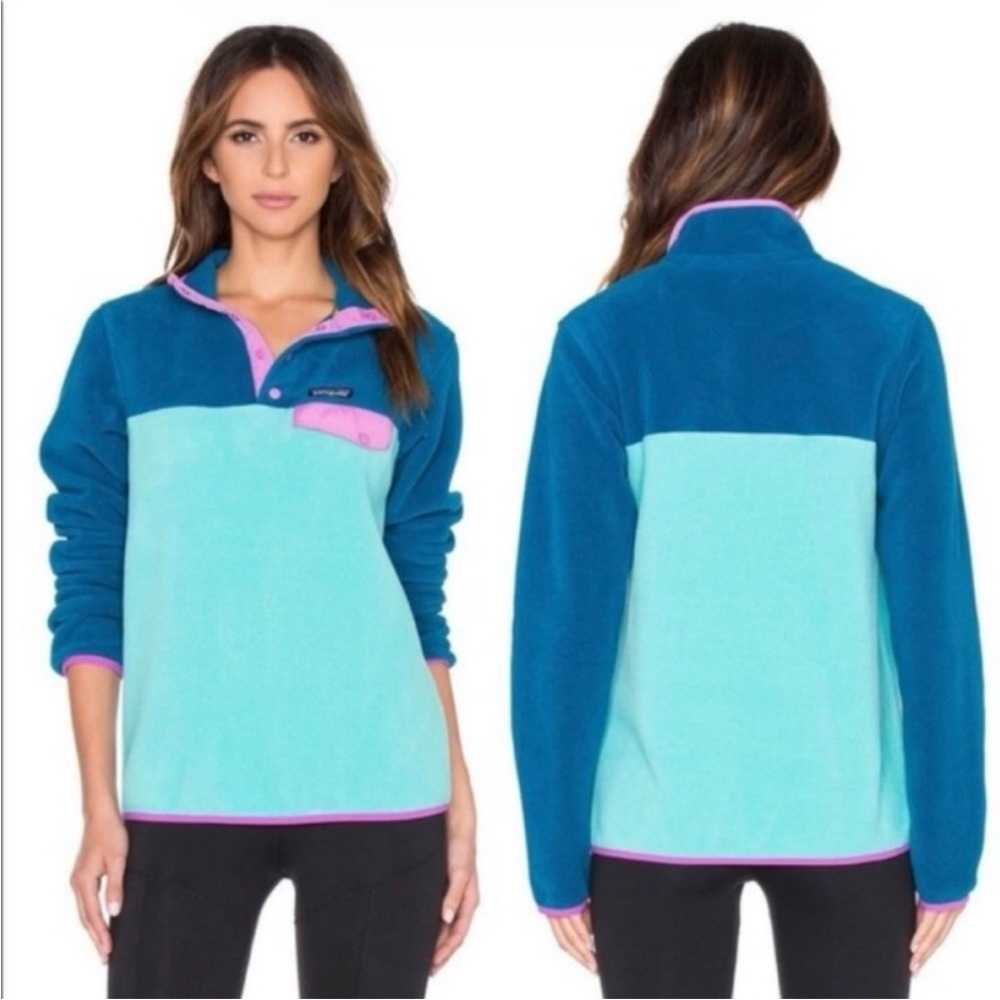 Patagonia Teal and Blue Fleece with Pink Trim